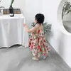 2020 nouveau été filles robe mignon coréen fleur florale jarretelle princesse robe de soirée enfants bébé enfants filles vêtements Q0716