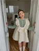 Quilted Ruffle Winter Dress Women Designer Sleeveless Beading Emboss Mini Backless Tank Elegant Fashion 210427