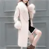 女性のウールブレンドビッグ毛皮の襟ウールコート女性 Koean ファッションドレス女性スリムフィットサッシ冬エレガントなロング Lugentolo