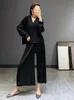 Miyake Pleated Matching Sets Falll Plus Size Suit High Fashion 2 Piece Wide Ben Byxor Skörd Top Långärmad Kvinnor Kläder 210930