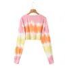 HSA Koszulki Różowe Gradient Bluza Damskie Eleganckie Luźne Panie Trend Tie Dye Długi Sleever Mujer O-Neck Kobiet Top 210417