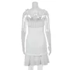Kadın Elbise Katı Yastıklı Asimetrik Bodycon Elbise Seksi Spagetti Kayışı Kolsuz Ruffles Parti Elbise 210521