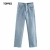 Toppies Casual Blue Jeans Hohe Taille Gerade Jeans Frau Denim Hosen Quaste Saum Weibliche Hosen 210412