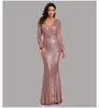 Sexy V-ausschnitt Meerjungfrau Abendkleid Lange Formale Prom Party Kleid Voller Pailletten langarm Galadress Vestidos Frauen Kleider 2022