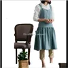 Textiles Home & Gardencotton Linen Apron Retro Vintage Women Fashion Japanese Korean Aprons Garden Working Kitchen Cooking Drop Delivery 2021