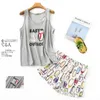 Summer Sweet 60% cotton sleeveless shorts pajama set sleepwear Korea Cute cartoon O-neck pyjamas 210809