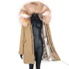 Real Fur Coat Vinterjacka Kvinnor Mode Real Fur Liner Long Parka Vattentät Naturlig Fur Collar Hood Tjock varm kappa 211019