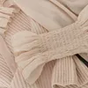 Printemps automne en mousseline de soie Blouse pour femmes à manches longues Patchwork tricoté doux nœud chemises dames élégant hauts courts 210525