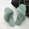 Fluffy Flip Flops Real Rabbit Fur Slippers Furry Fur Slides Cross Strap Transparent Flat Sandals Square Toe Fashion Shoes Women Y0406
