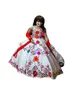2022 Современные цветы вышитые мини-платья Quinceanera для девочек-цветочниц с треугольным вырезом и короткими рукавами, пышное бальное платье, многослойное театрализованное представление Forma205t