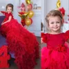 2021 Red Lovely Girls Pageant Dresses For Weddings Jewel Neck Ruffles Tiered With Bow Court Train Girl Formal Dress Kids Prom Communion Gowns