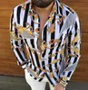 Taglie forti 3XL Camicie vintage casual da uomo Cardigan in foglia oro stampato manica lunga Slim Summer Hawaiian Skinny Fit Vari Pat223d