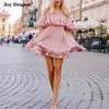 Women Ruffle Dresses Summer 2020 Spaghetti Strap Ruched Pleated Pink Blue Vestidos De Playa Rosa Roupas Femininas X0521