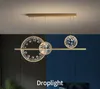 Gold Modern Creative LED Chandelier Dining Room Crystal Long Pendant Lamp Restaurant Coffee Shop Bar Round Rings Hanging Light