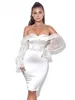 Ocstrade Satin Off Shoulder Puff Sleeve Party Dress Arrival Sexy Bodycon Women Summer Night Club 210527