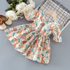 Dziewczyny Sukienka Summer Princess Kwiatowy Sukienka Dorywczo Krótki Rękaw Suknie Dla Dziewczyn Urodziny Odzież Vestidos Kid Costume 2-6Y Q0716