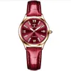 TRSOYE брендовые женские часы с винно-красным циферблатом, дышащий кожаный ремешок, женские часы со светящейся функцией, модные часы Goddess Wrist252P