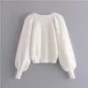 Kvinna cardigan varm mohair tröja långärmad stickad vit beskärda tröja sexig koreanska jumper 210521