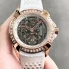 Nowe Mężczyźni Zegarki Diamentowe Bezel Automatyczny Ruch Rezerwowy Power Tourbillon Żółty Gumowy Pasek Szkielet Dial Luxusuhr Wristwatch Reloj de Lujo