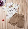 Ensemble 2 pièces pour bébé garçon, vêtements avec chemise à manches courtes et pantalon imprimé d'animaux de dessin animé