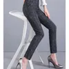 2020 mulheres calças xadrez de comprimento total da cintura alta primavera / outono calças fitness com bolso plus tamanho 3xl 4xl 5xl 6xl calças quentes q0801