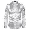 Camisas casuais masculinas 2022 tendência de moda Men Men Slim Ball Ball Casamento de seda tipo cetim Longo Stage de pica-lanterna Shinny