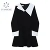 Nieregularny kołnierz Czarny Koszula Koszula Sukienka Dla Panie Długi Rękaw Elegancka Baggy Leisure Vestidos Oversized Street Korean Dresses 210417