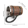 550ml simulação barril de madeira dupla camada caneca de cerveja copo de aço inoxidável copo de café bebida handcrafted uísque