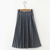 Spring Summer Women High Waist Skirt Solid Color Pleated Skirt Women Causal Midi Skirts 210426
