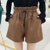 High cintura cordão de cintura mulheres larga perna outono e inverno sólido A linha elástica Coreano Coreano de couro PU 10905 210417