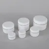 20 30 50 100 150 250ml Tom vit PP Cream Jar Silver Edge med liner Refillerbar Plast Kosmetisk Makeup Cream Jars Prov Container Bottle Pot