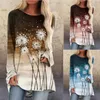 2021 gradiente de verão floral impressão mulheres blusa camisa mangas compridas tops casual plus size solto streetwear partido elegante pullover x0628