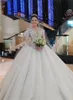 Luxurious Beadings Appliques Ball Gown Wedding Dresses Sexy Sheer Long Sleeves Beads Ruched Long Train Bridal Gowns BC0895