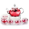 600ml Teapot Set Heat-resistant Glass with Round Candle Holder cup Flower Chinese Kung Fu Pot ware Gift 210813