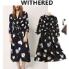 Withered vestidos de fiesta de noche sengland fashion butterfly print bow elegant midi dress women vestidos party dress women X0521