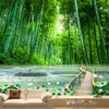 Sfondi per pareti camera da letto Bamboo Foresta Bambù Bridge Bridge Green Tree Water Wallpapers Murale Home Decor