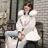 Vinter Kvinnor Real Fox Fur Collar Hooded Down Parkas 90% Vit Duck Coat Tjock varm snö Windbreaker Outwer 210430