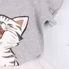 Fashiong子供の女の子の服セットかわいい猫は灰色のTシャツと白のチュチュスカートプリンセス衣料品スーツの赤ちゃんの女の子夏210715