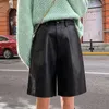 S-4XL moda PU para mujer Otoño Invierno Bermuda cintura elástica pantalones sueltos de cuero de cinco puntos pantalones cortos de talla grande