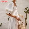 Tangada Mode Frauen Weiße Punkte Dekorieren Langes Kleid Schulterfrei Langarm Urlaub Damen Kleid 8M8 210806