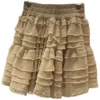 Nomikuma vår sommar kvinnor kjol koreanska lagrade ruffle söta kjolar stretch hög midja a-line mini faldas mujer 6e231 210427