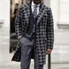 Vinter Mid-Length Woolen Blends Suit Collar Fashion Print Mäns Overcoat Jacket