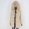 BluenessFair Waterproof Longo Parka REAL Pele Casaco Natural Collar Capuz Outerwear Jaqueta de Inverno Mulheres Quente Streetwear 211204