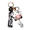 Mignon dessin animé 3D vache porte-clés sangle Kawaii Animal bétail doux Silicone sac sac à dos voiture pendentif pour garçon fille animal porte-clés cadeau G1019