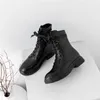 Winter Ankle Boots Women Natural Genuine Leather Flat Short Lace Up Round Toe Shoes Female Autumn Black 34-39 210517