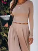 Gorąca Moda Solid Color Crop Top Damskie Spodnie z długim rękawem Damskie Spodnie Luźne Elastyczne Spodnie Casual Sets Y0625