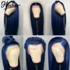 Brazilian Hair Wear Go Glueless Wig Dark Blue Transparent Lace Front Wigs for Women 613 Colored Synthetic Wigs Preplucked