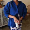 Bahar Katı Renk Rahat Kore Gevşek Çift Cep Gömlek Kadın Artı Boyutu Pamuk Uzun Kollu Bluz Blusas Mujer12810 210521