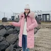 Korea Fashion Winter Jacket Fur Collar Cotton Padded Coat Women Loose Hooded Thicken Long Ladies Warm Parkas D290 210512