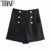 TRAF femmes Chic mode avec métal boutonné Bermuda Shorts Vintage taille haute côté fermeture éclair femme pantalon court Mujer 210415